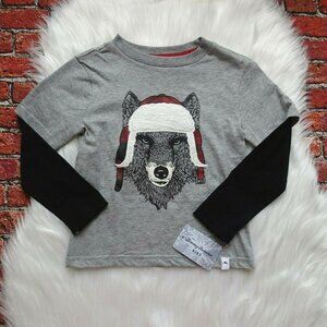 💰3/$25 New Tommy Bahama Boy's Tee T-Shirt WOLF Applique Graphic LS Size XS 4